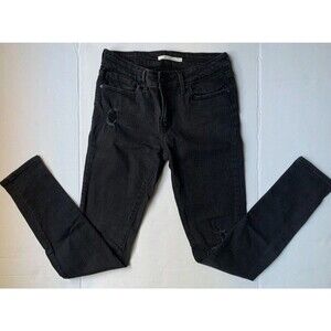 LEVI’S 711 Skinny Jeans Black Ripped Distressed Mid Rise Size 26x32